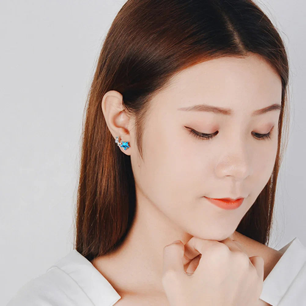 Blauer Stern Kristall Ohrstecker aus 925er Sterlingsilber - Hochzeitsschmuck für Damen
