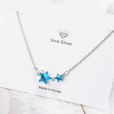 Detailansicht 925er Sterlingsilber Schmuckset - blauer Kristall Stern Design
