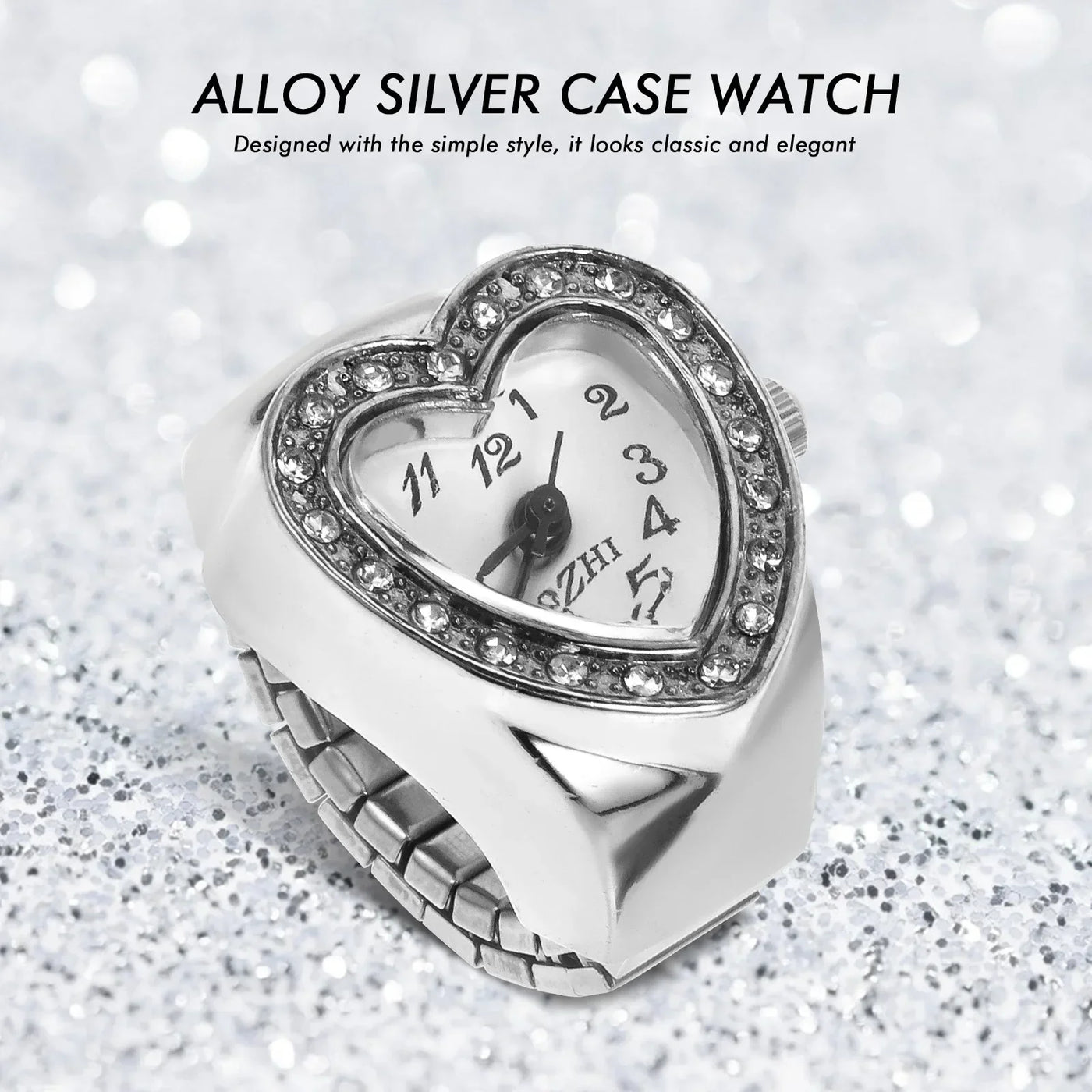 Vintage Herz Ringuhr für Damen – Retro Quarz Fingeruhr mit elastischem Armband