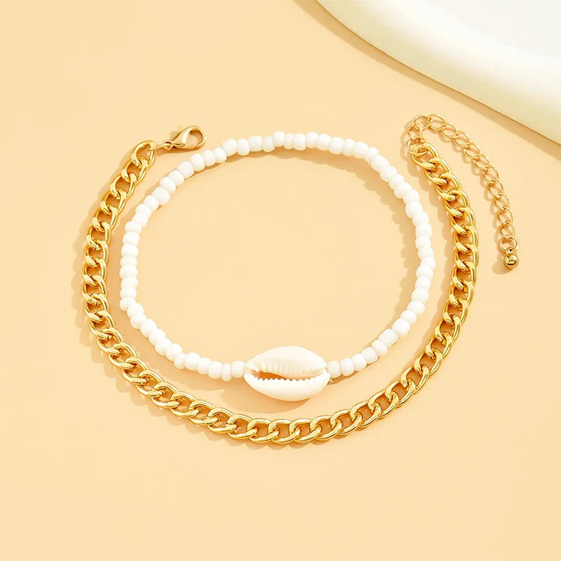 Boho Muschel-Fußkettchen Set – Sommer Vibes fürs Fußgelenk🐚🌟