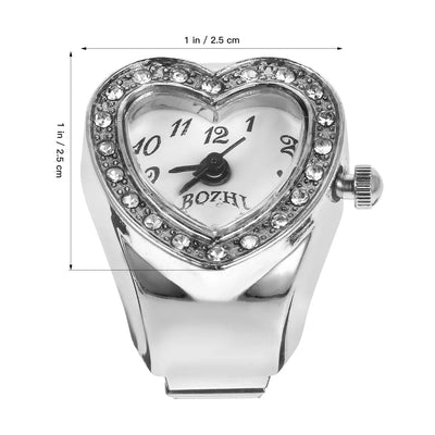Vintage Herz Ringuhr für Damen – Retro Quarz Fingeruhr mit elastischem Armband