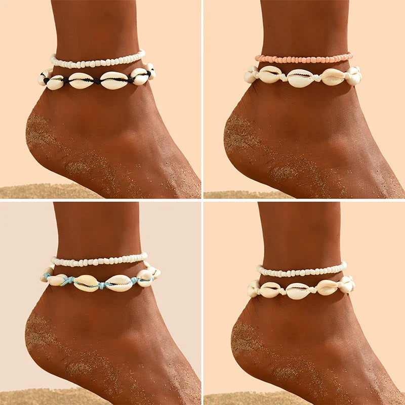 Boho Muschel-Fußkettchen Set – Sommer Vibes fürs Fußgelenk🐚🌟