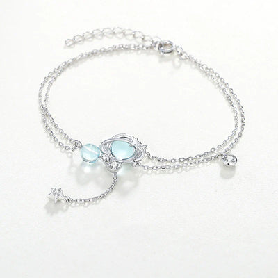 Elegantes Doppelarmband mit Aquamarin Kristallen aus 925 Sterling Silber
