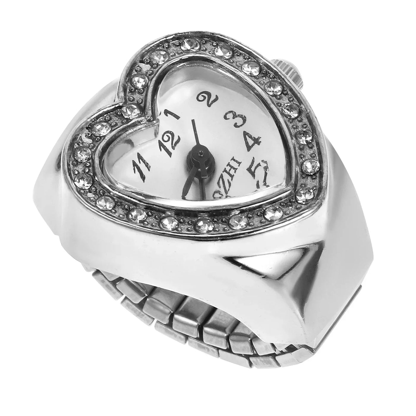 Vintage Herz Ringuhr für Damen – Retro Quarz Fingeruhr mit elastischem Armband