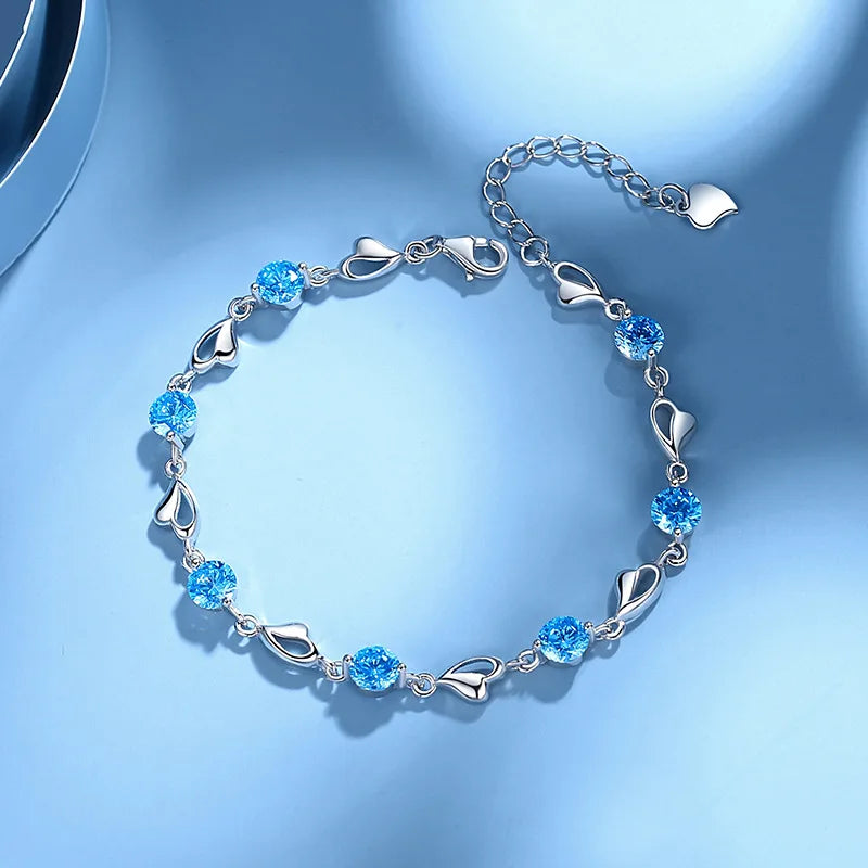 S925 Sterling Silber Bettelarmband rosa, blau, grün, weiß, lila