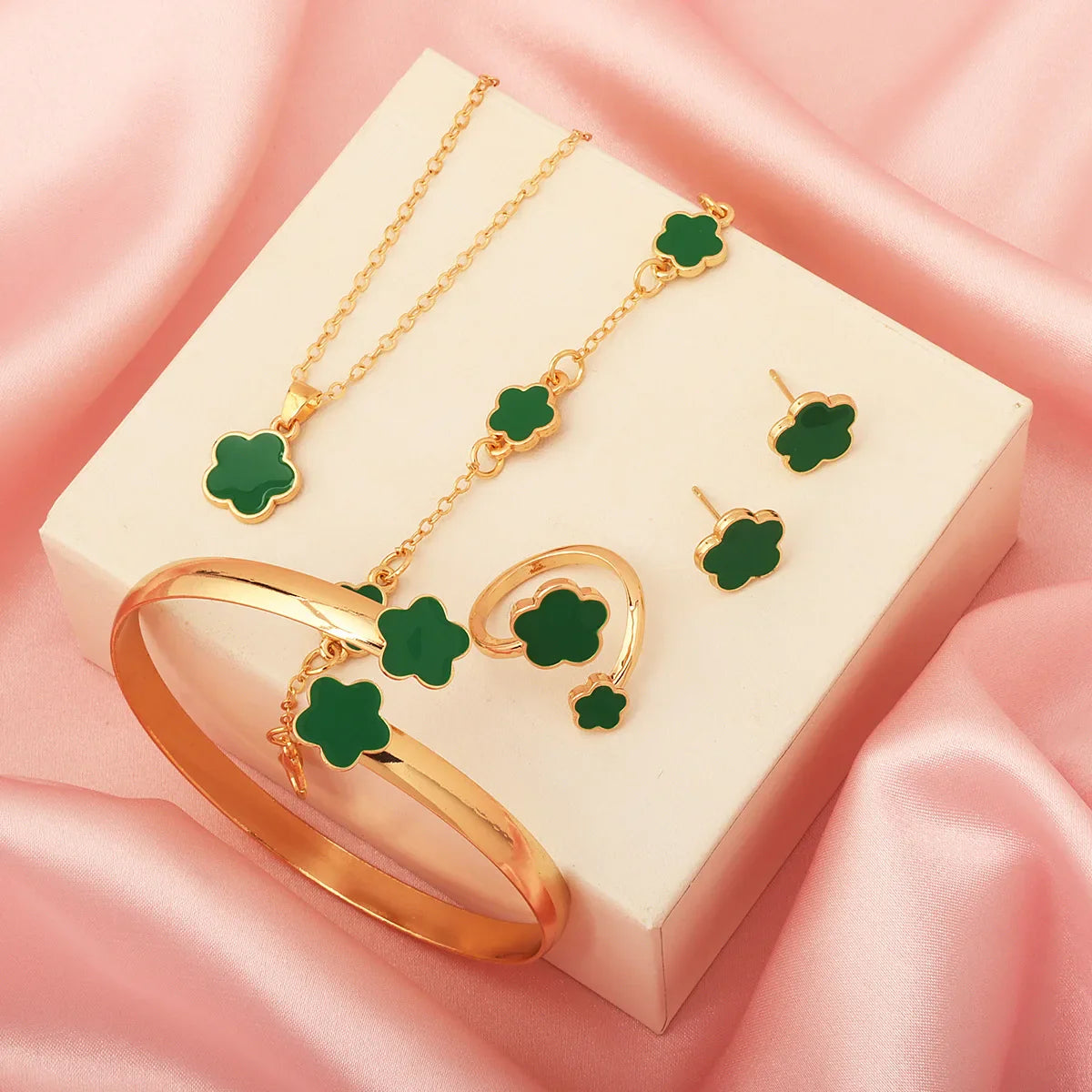 Glücksblumen Schmuckset Farbvarianten - Schwarz Weiß Pink Rot Grün
